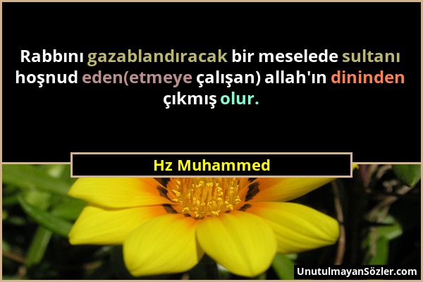 Hz Muhammed - Rabbını gazablandıracak bir meselede sultanı hoşnud eden(etmeye çalışan) allah'ın dininden çıkmış olur....