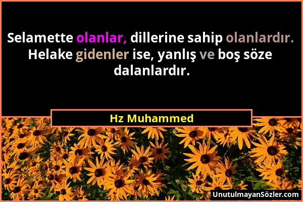 Hz Muhammed - Selamette olanlar, dillerine sahip olanlardır. Helake gidenler ise, yanlış ve boş söze dalanlardır....