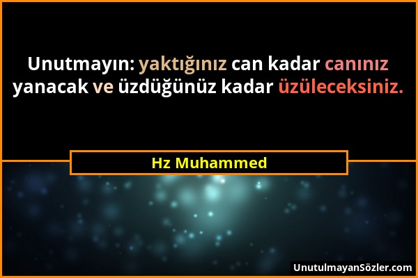 Hz Muhammed - Unutmayın: yaktığınız can kadar canınız yanacak ve üzdüğünüz kadar üzüleceksiniz....