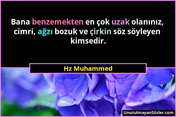 Hz Muhammed - Bana benzemekten en çok uzak olanınız, cimri, ağzı bozuk ve çirkin söz söyleyen kimsedir....