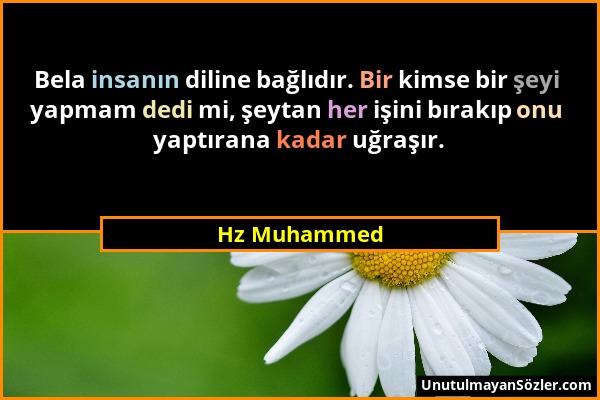 Hz Muhammed - Bela insanın diline bağlıdır. Bir kimse bir şeyi yapmam dedi mi, şeytan her işini bırakıp onu yaptırana kadar uğraşır....