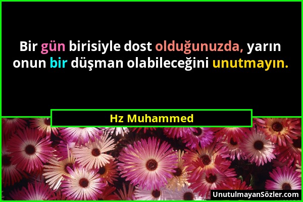 Hz Muhammed - Bir gün birisiyle dost olduğunuzda, yarın onun bir düşman olabileceğini unutmayın....