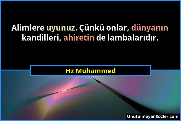 Hz Muhammed - Alimlere uyunuz. Çünkü onlar, dünyanın kandilleri, ahiretin de lambalarıdır....