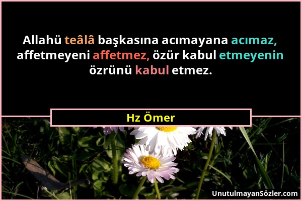 Hz Ömer - Allahü teâlâ başkasına acımayana acımaz, affetmeyeni affetmez, özür kabul etmeyenin özrünü kabul etmez....