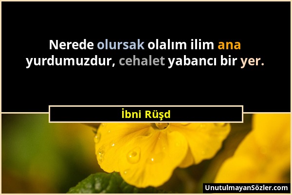 İbni Rüşd - Nerede olursak olalım ilim ana yurdumuzdur, cehalet yabancı bir yer....