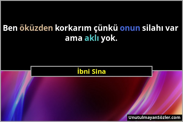 İbni Sina - Ben öküzden korkarım çünkü onun silahı var ama aklı yok....