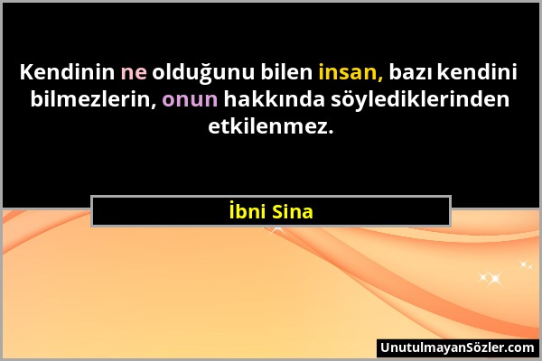 İbni Sina - Kendinin ne olduğunu bilen insan, bazı kendini bilmezlerin, onun hakkında söylediklerinden etkilenmez....