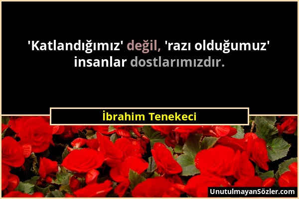 İbrahim Tenekeci - 'Katlandığımız' değil, 'razı olduğumuz' insanlar dostlarımızdır....