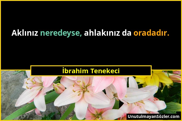 İbrahim Tenekeci - Aklınız neredeyse, ahlakınız da oradadır....