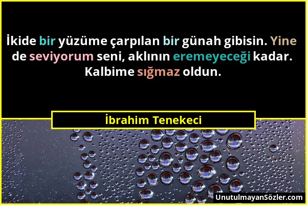 İbrahim Tenekeci - İkide bir yüzüme çarpılan bir günah gibisin. Yine de seviyorum seni, aklının eremeyeceği kadar. Kalbime sığmaz oldun....