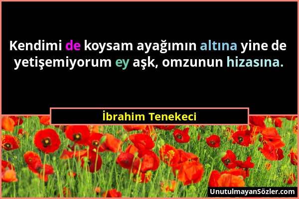 İbrahim Tenekeci - Kendimi de koysam ayağımın altına yine de yetişemiyorum ey aşk, omzunun hizasına....