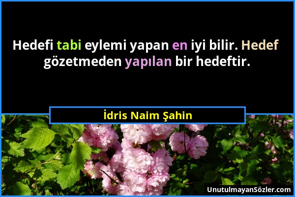 İdris Naim Şahin - Hedefi tabi eylemi yapan en iyi bilir. Hedef gözetmeden yapılan bir hedeftir....