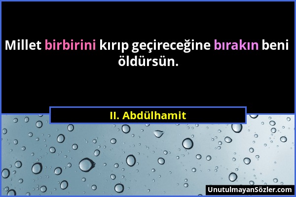 II. Abdülhamit - Millet birbirini kırıp geçireceğine bırakın beni öldürsün....