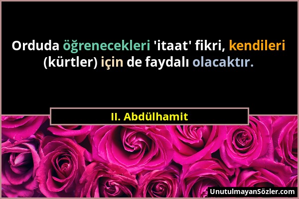 II. Abdülhamit - Orduda öğrenecekleri 'itaat' fikri, kendileri (kürtler) için de faydalı olacaktır....