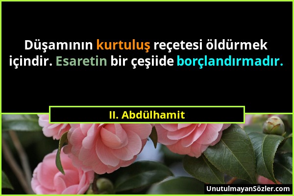 II. Abdülhamit - Düşamının kurtuluş reçetesi öldürmek içindir. Esaretin bir çeşiide borçlandırmadır....