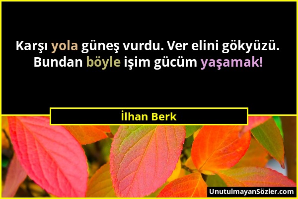 İlhan Berk - Karşı yola güneş vurdu. Ver elini gökyüzü. Bundan böyle işim gücüm yaşamak!...