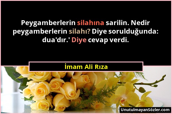 İmam Ali Rıza - Peygamberlerin silahına sarilin. Nedir peygamberlerin silahı? Diye sorulduğunda: dua'dır.' Diye cevap verdi....