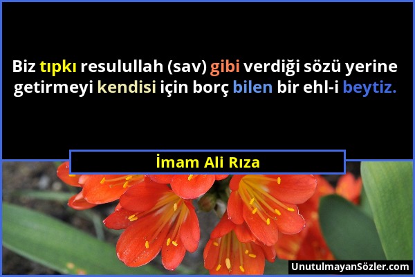 İmam Ali Rıza - Biz tıpkı resulullah (sav) gibi verdiği sözü yerine getirmeyi kendisi için borç bilen bir ehl-i beytiz....