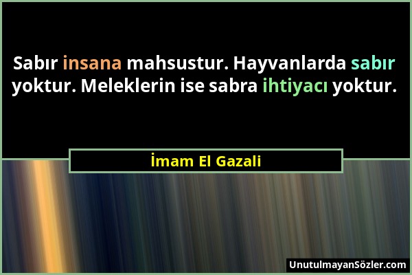 İmam El Gazali - Sabır insana mahsustur. Hayvanlarda sabır yoktur. Meleklerin ise sabra ihtiyacı yoktur....