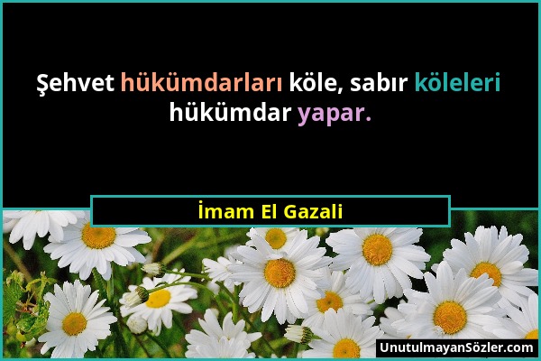 İmam El Gazali - Şehvet hükümdarları köle, sabır köleleri hükümdar yapar....