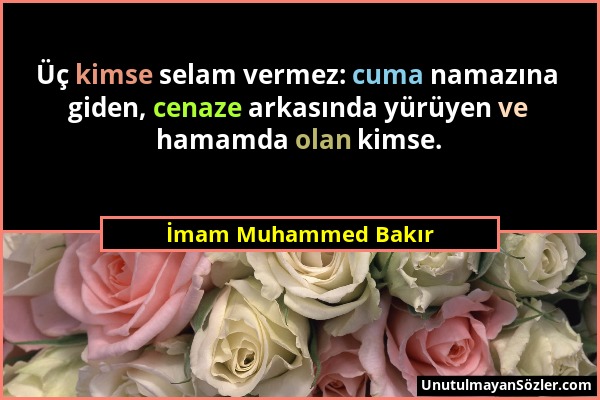 İmam Muhammed Bakır - Üç kimse selam vermez: cuma namazına giden, cenaze arkasında yürüyen ve hamamda olan kimse....