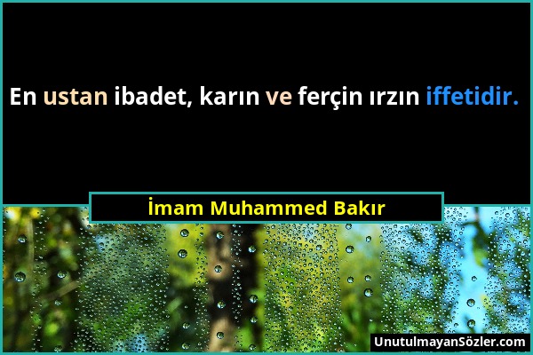 İmam Muhammed Bakır - En ustan ibadet, karın ve ferçin ırzın iffetidir....