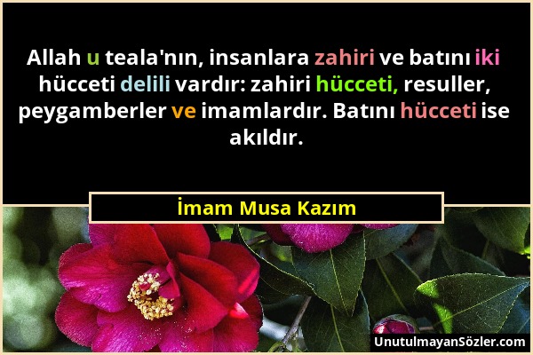 İmam Musa Kazım - Allah u teala'nın, insanlara zahiri ve batını iki hücceti delili vardır: zahiri hücceti, resuller, peygamberler ve imamlardır. Batın...