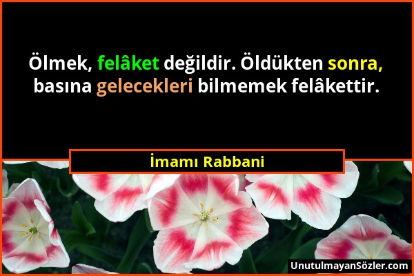 İmamı Rabbani - Ölmek, felâket değildir. Öldükten sonra, basına gelecekleri bilmemek felâkettir....