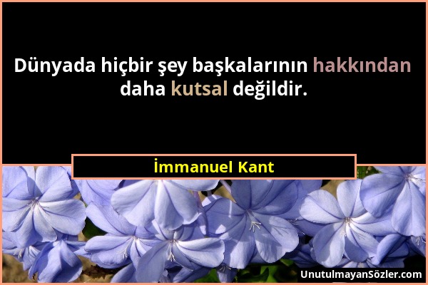 İmmanuel Kant - Dünyada hiçbir şey başkalarının hakkından daha kutsal değildir....