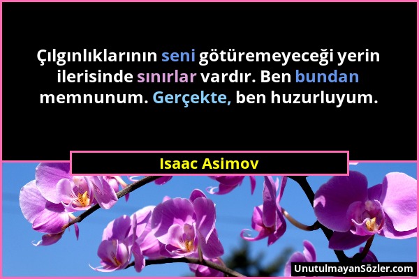 Isaac Asimov - Çılgınlıklarının seni götüremeyeceği yerin ilerisinde sınırlar vardır. Ben bundan memnunum. Gerçekte, ben huzurluyum....