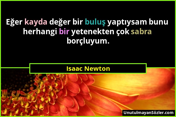 Isaac Newton - Eğer kayda değer bir buluş yaptıysam bunu herhangi bir yetenekten çok sabra borçluyum....