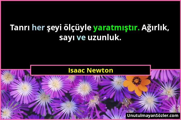 Isaac Newton - Tanrı her şeyi ölçüyle yaratmıştır. Ağırlık, sayı ve uzunluk....