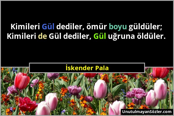 İskender Pala - Kimileri Gül dediler, ömür boyu güldüler; Kimileri de Gül dediler, Gül uğruna öldüler....