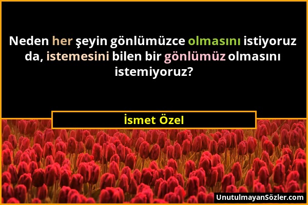 İsmet Özel - Neden her şeyin gönlümüzce olmasını istiyoruz da, istemesini bilen bir gönlümüz olmasını istemiyoruz?...