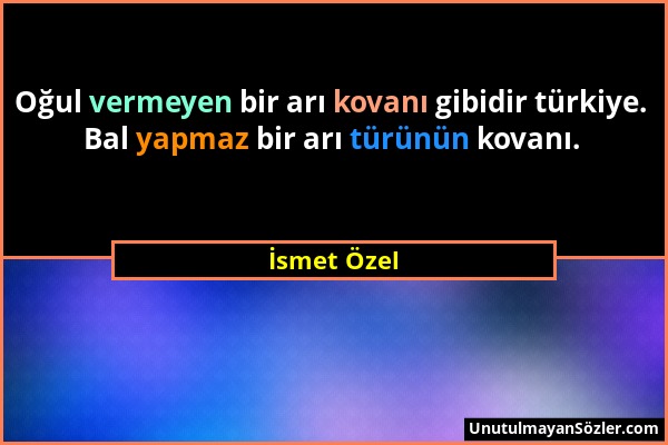 İsmet Özel - Oğul vermeyen bir arı kovanı gibidir türkiye. Bal yapmaz bir arı türünün kovanı....