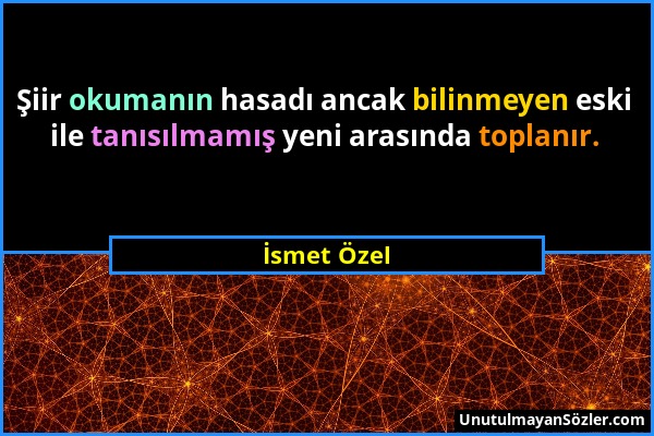 İsmet Özel - Şiir okumanın hasadı ancak bilinmeyen eski ile tanısılmamış yeni arasında toplanır....