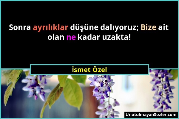 İsmet Özel - Sonra ayrılıklar düşüne dalıyoruz; Bize ait olan ne kadar uzakta!...