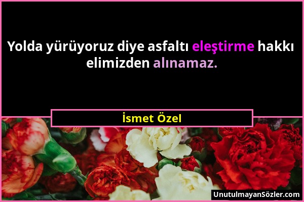 İsmet Özel - Yolda yürüyoruz diye asfaltı eleştirme hakkı elimizden alınamaz....