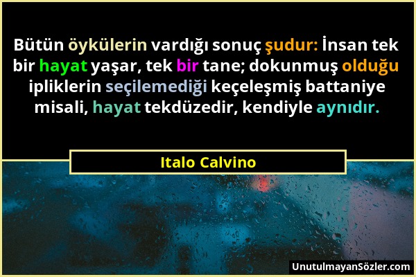 Italo Calvino - Bütün öykülerin vardığı sonuç şudur: İnsan tek bir hayat yaşar, tek bir tane; dokunmuş olduğu ipliklerin seçilemediği keçeleşmiş batta...