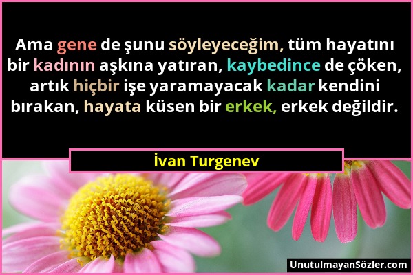 İvan Turgenev - Ama gene de şunu söyleyeceğim, tüm hayatını bir kadının aşkına yatıran, kaybedince de çöken, artık hiçbir işe yaramayacak kadar kendin...