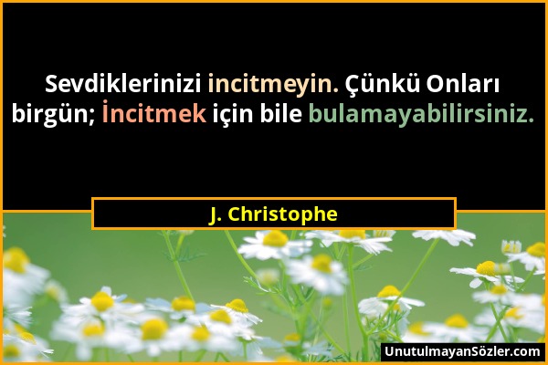 J. Christophe - Sevdiklerinizi incitmeyin. Çünkü Onları birgün; İncitmek için bile bulamayabilirsiniz....