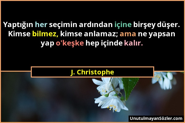 J. Christophe - Yaptığın her seçimin ardından içine birşey düşer. Kimse bilmez, kimse anlamaz; ama ne yapsan yap o'keşke hep içinde kalır....