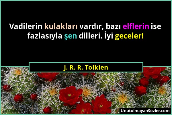 J. R. R. Tolkien - Vadilerin kulakları vardır, bazı elflerin ise fazlasıyla şen dilleri. İyi geceler!...