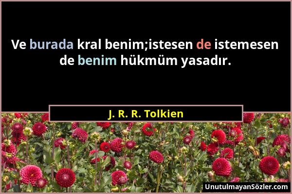 J. R. R. Tolkien - Ve burada kral benim;istesen de istemesen de benim hükmüm yasadır....