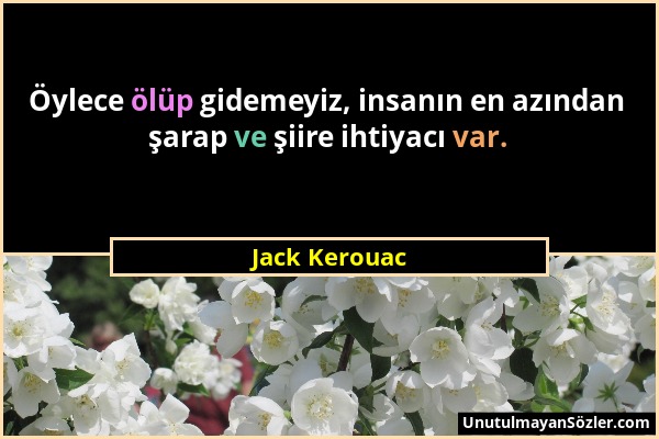 Jack Kerouac - Öylece ölüp gidemeyiz, insanın en azından şarap ve şiire ihtiyacı var....