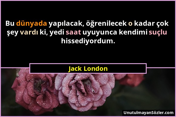 Jack London - Bu dünyada yapılacak, öğrenilecek o kadar çok şey vardı ki, yedi saat uyuyunca kendimi suçlu hissediyordum....
