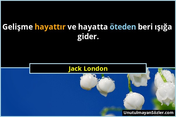 Jack London - Gelişme hayattır ve hayatta öteden beri ışığa gider....