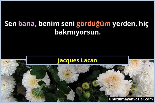 Jacques Lacan - Sen bana, benim seni gördüğüm yerden, hiç bakmıyorsun....