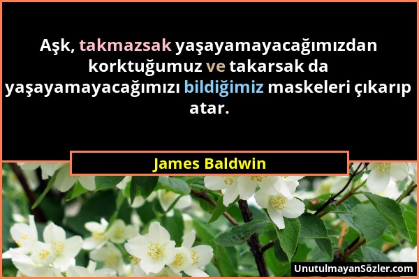 James Baldwin - Aşk, takmazsak yaşayamayacağımızdan korktuğumuz ve takarsak da yaşayamayacağımızı bildiğimiz maskeleri çıkarıp atar....