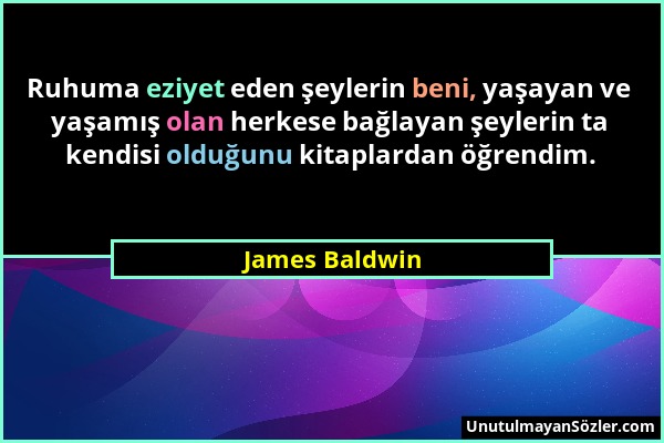 James Baldwin - Ruhuma eziyet eden şeylerin beni, yaşayan ve yaşamış olan herkese bağlayan şeylerin ta kendisi olduğunu kitaplardan öğrendim....